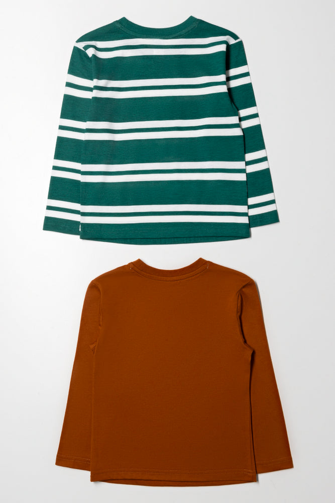 2 Pack Long Sleeve T-Shirts Green And Brown (2)