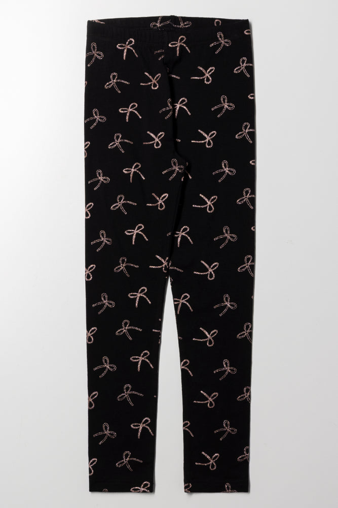 Bow Leggings Black And Pink