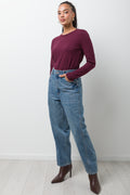 Crew Neck Long Sleeve T-Shirt Burgundy (1)