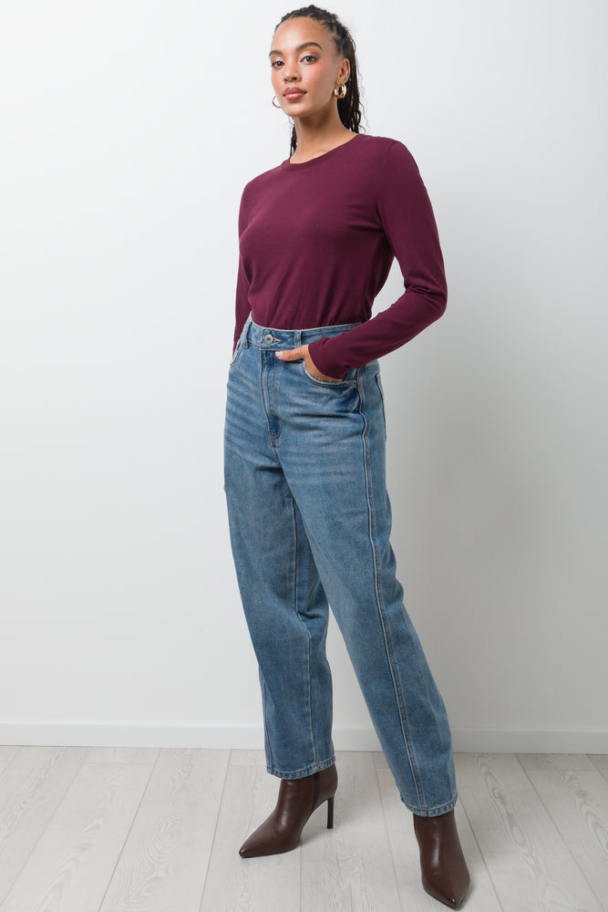 Crew Neck Long Sleeve T-Shirt Burgundy (1)