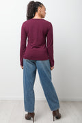 Crew Neck Long Sleeve T-Shirt Burgundy (2)