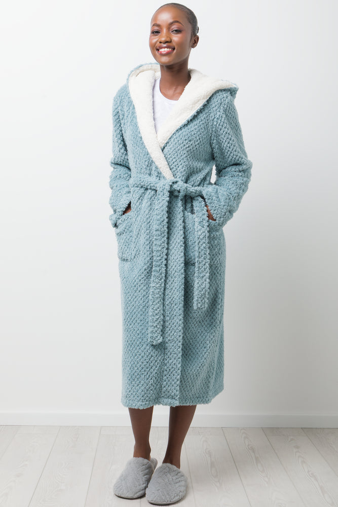 Hooded Sherpa Gown Blue