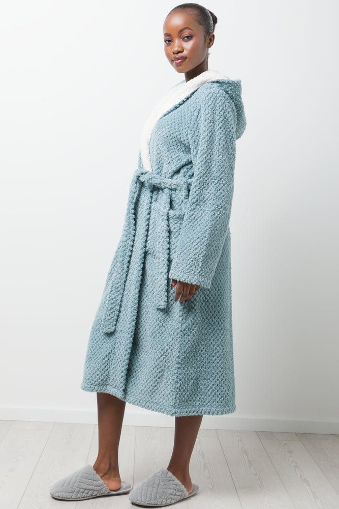 Hooded Sherpa Gown Blue (1)