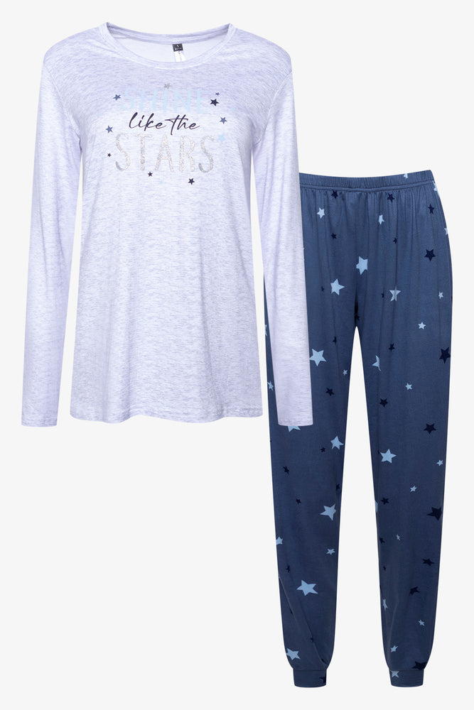 Long Sleeve Stars Pyjamas Grey And Blue
