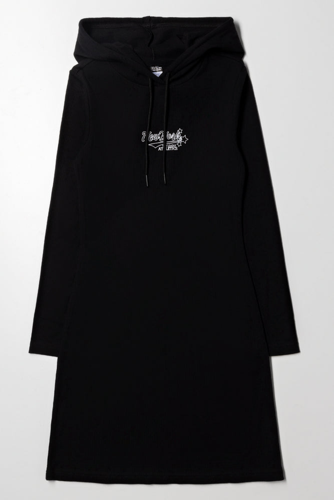 Hooded Rib Dress Black