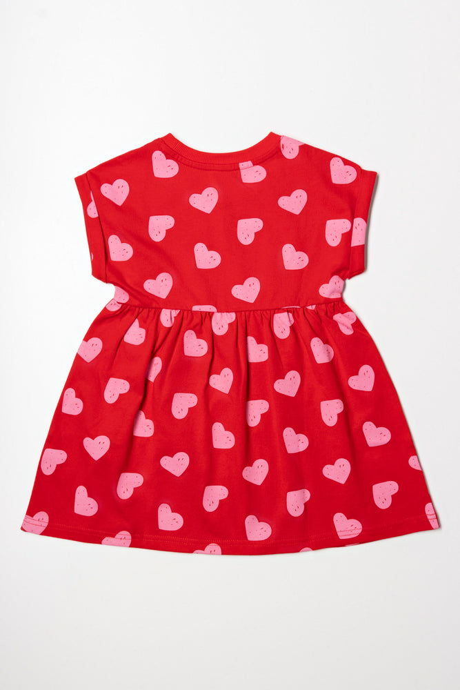 Heart Short Sleeve T-Shirt Dress Red And Pink (2)