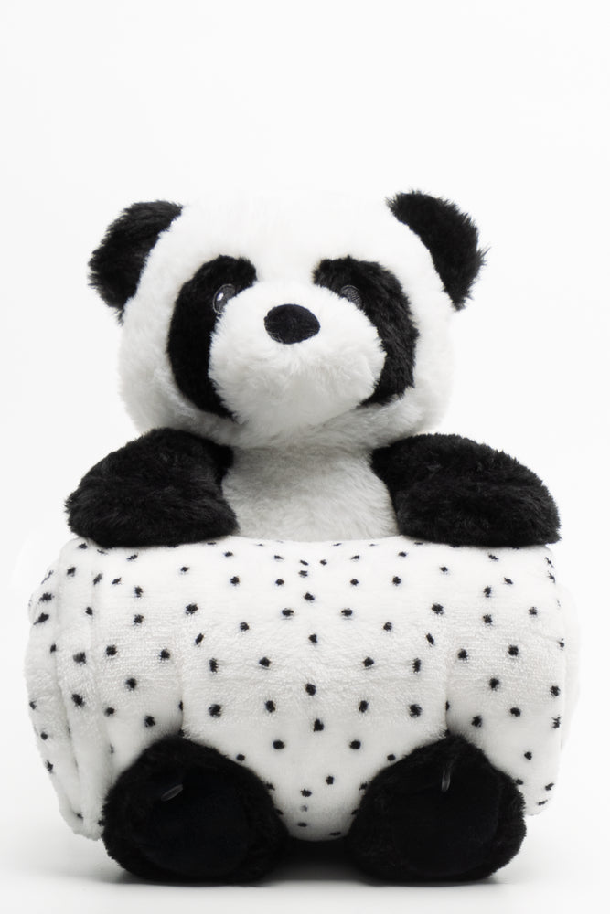 Panda Toy And Blanket Black And White