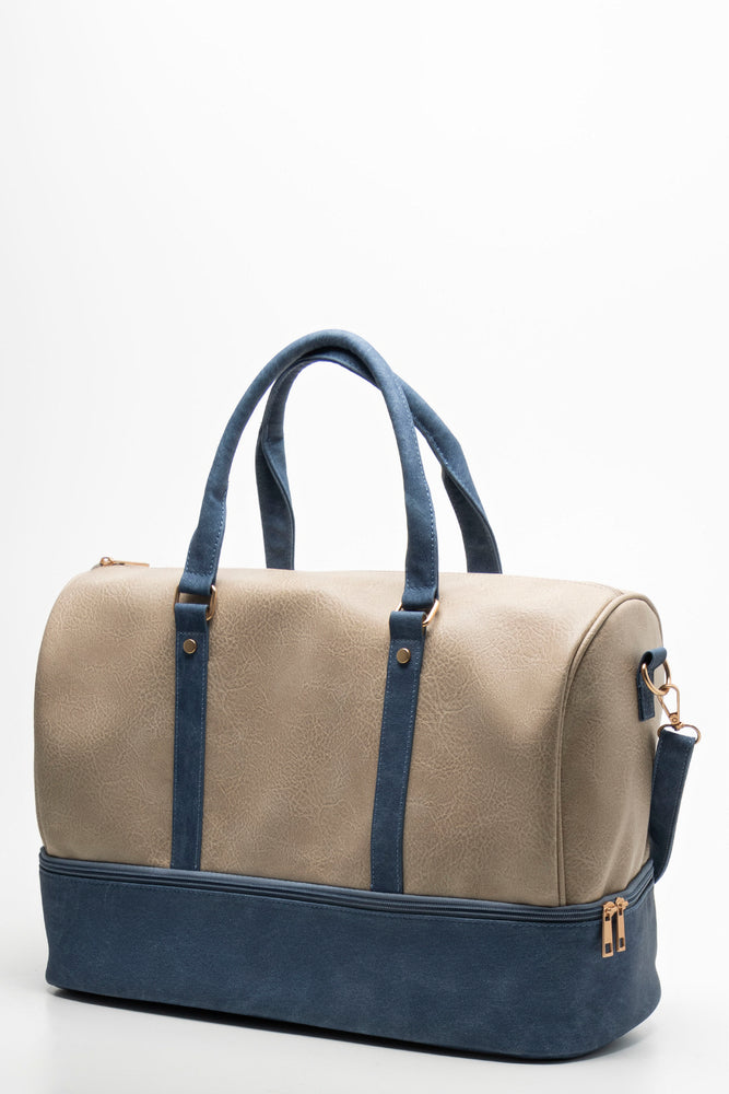Bottom Compartment Bag Natural & Navy (1)