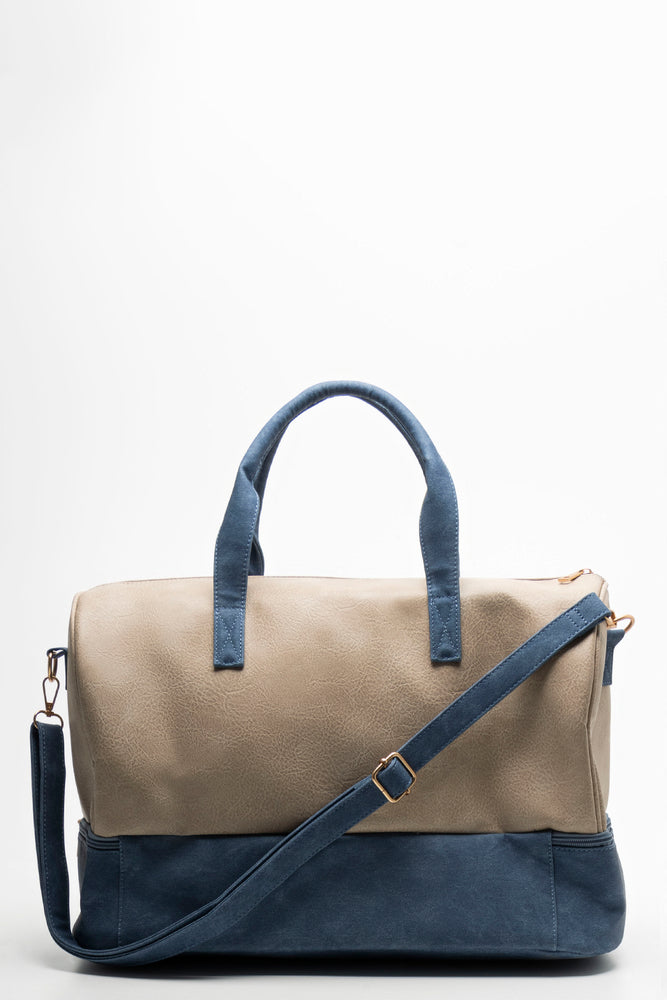 Bottom Compartment Bag Natural & Navy (2)