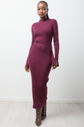 Long Sleeve Belted Dress Burgundy