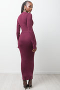 Long Sleeve Belted Dress Burgundy (2)