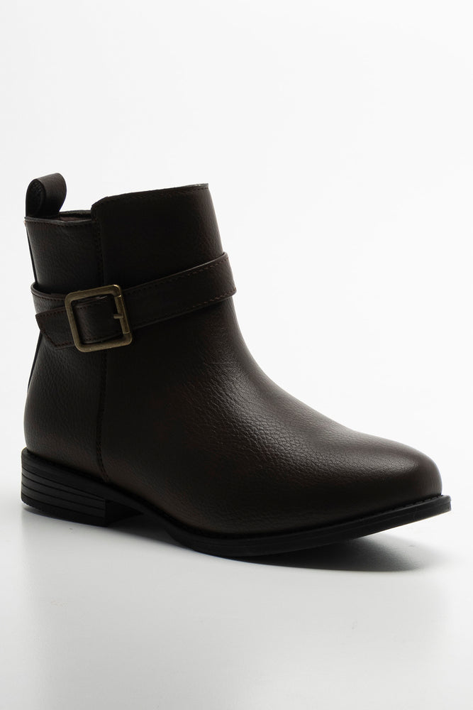 Buckle Trim Boots Brown