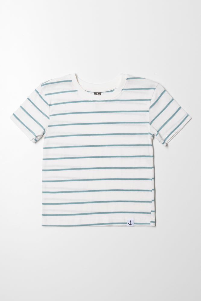 Stripe Short Sleeve T-Shirt White And Bright Blue