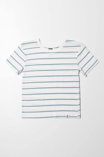 Stripe Short Sleeve T-Shirt White And Bright Blue