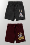 Looney Tunes 2 Pack Shorts Burgundy And Dark Grey