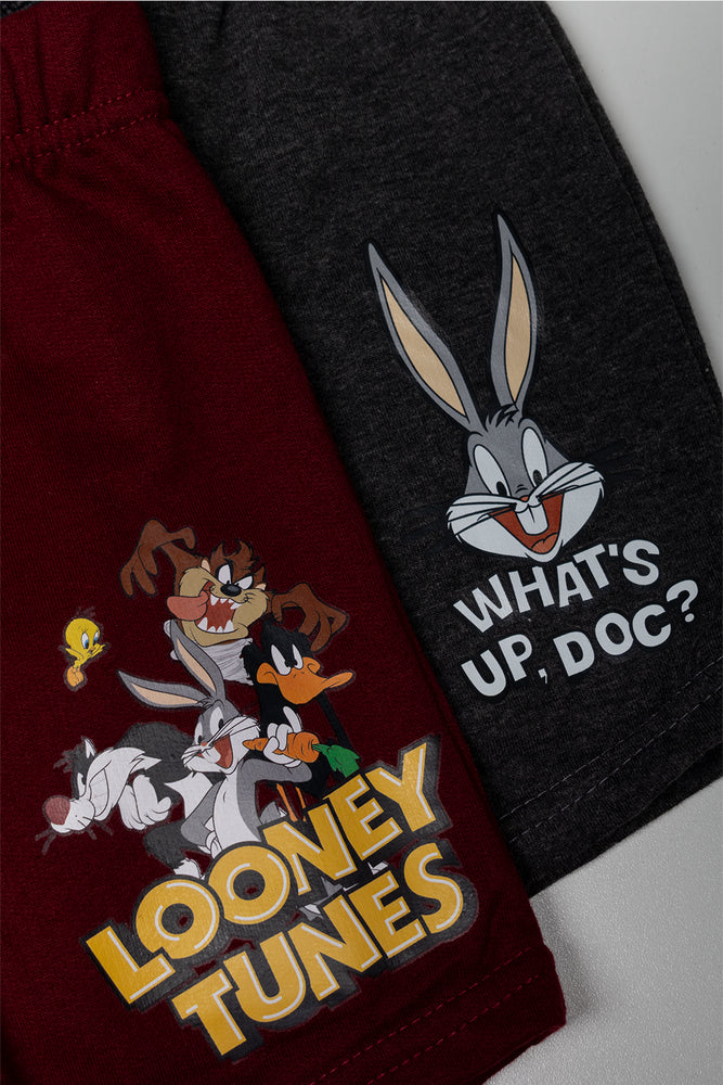 Looney Tunes 2 Pack Shorts Burgundy And Dark Grey