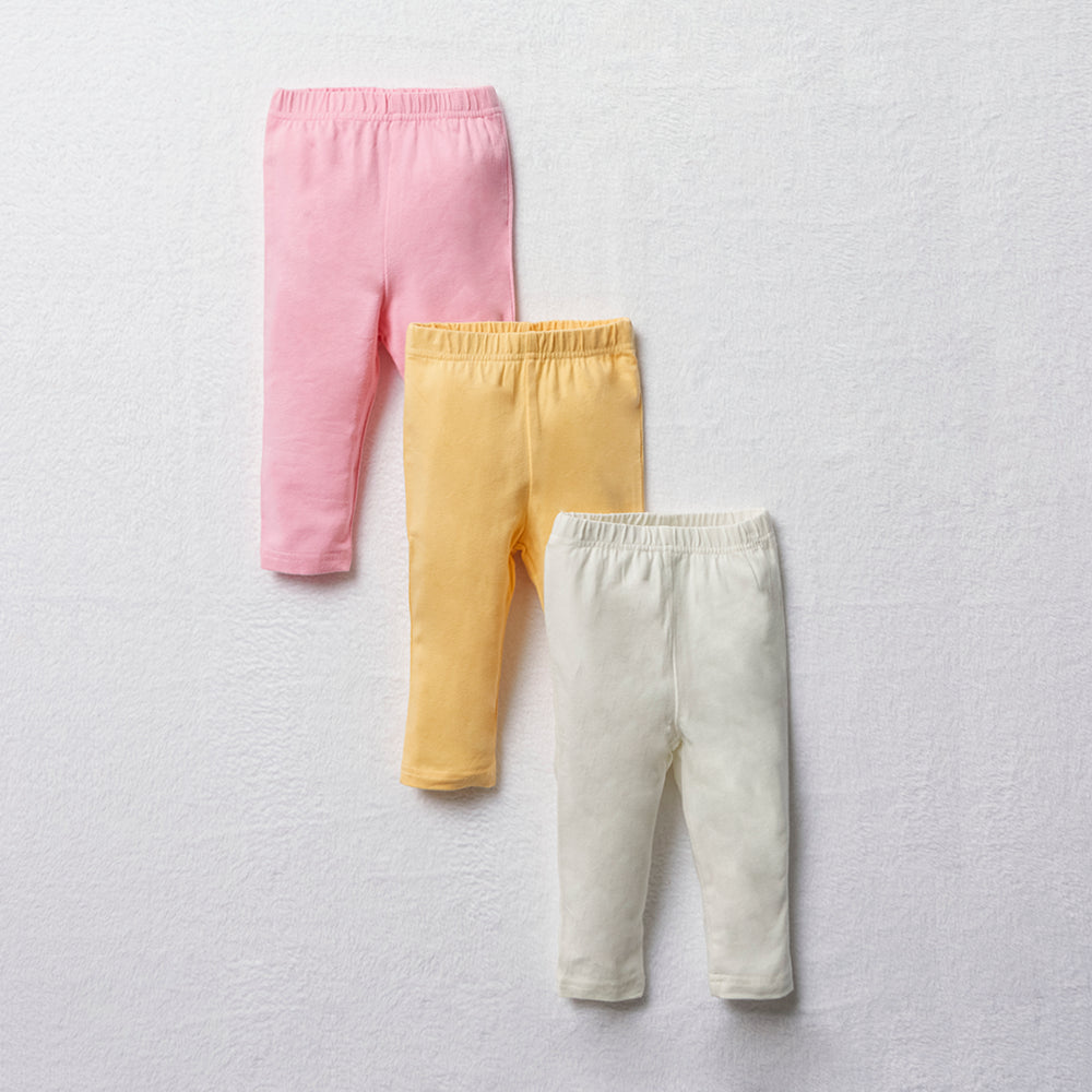 3 Pack Leggings Pink, Yellow And Cream