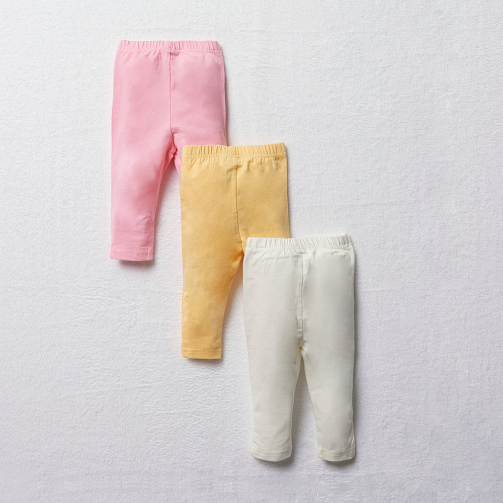 3 Pack Leggings Pink, Yellow And Cream