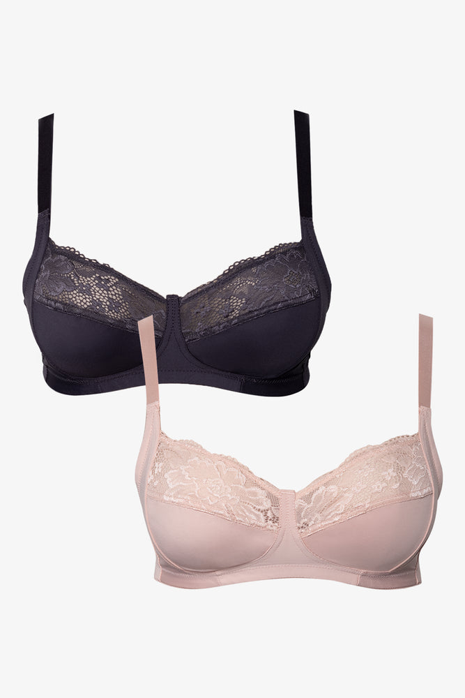 2 Pack Lace Non Padded Wirefree Bra Black And Pink