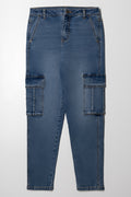 Cargo Straight Leg Denim Jeans Blue