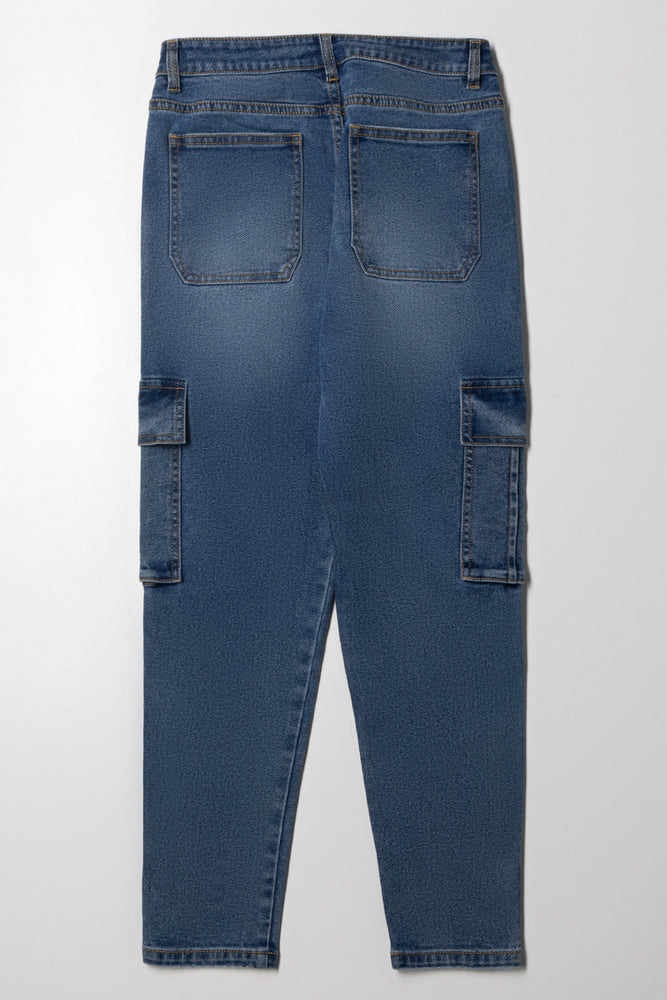Cargo Straight Leg Denim Jeans Blue (2)