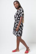 Belted Boatneck Shift Dress Black (1)