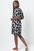 Belted Boatneck Shift Dress Black (2)