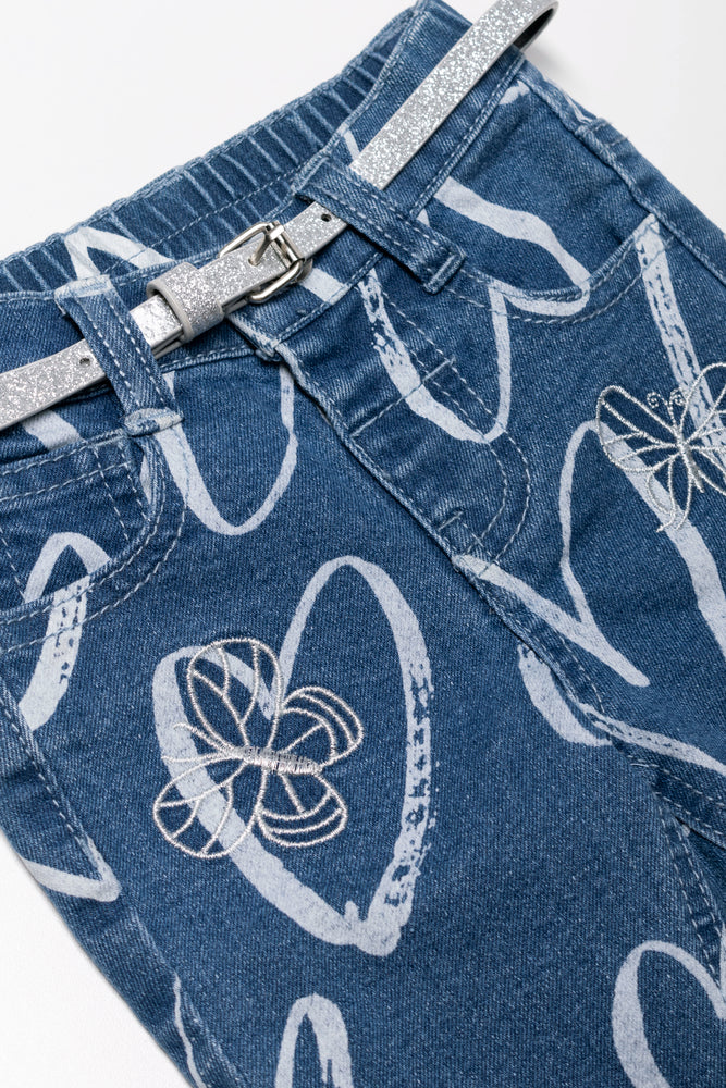 Heart Printed Denim Pants (1)