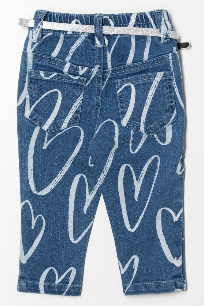 Heart Printed Denim Pants (2)