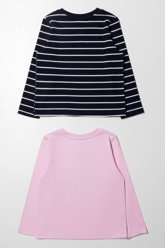 2 Pack Long Sleeve T-Shirt Pink & Navy (3)
