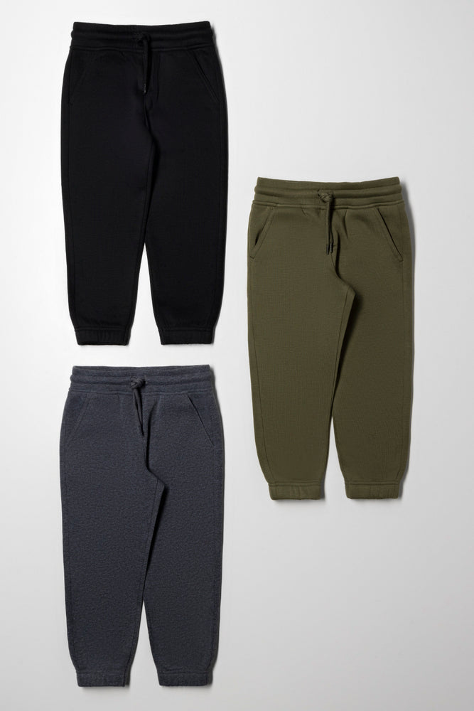 3 Pack Trackpants Black, Dark Grey And Green