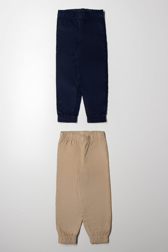 2 Pack Corduroy Cuffed Pants Navy And Natural