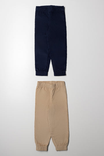 2 Pack Corduroy Cuffed Pants Navy And Natural
