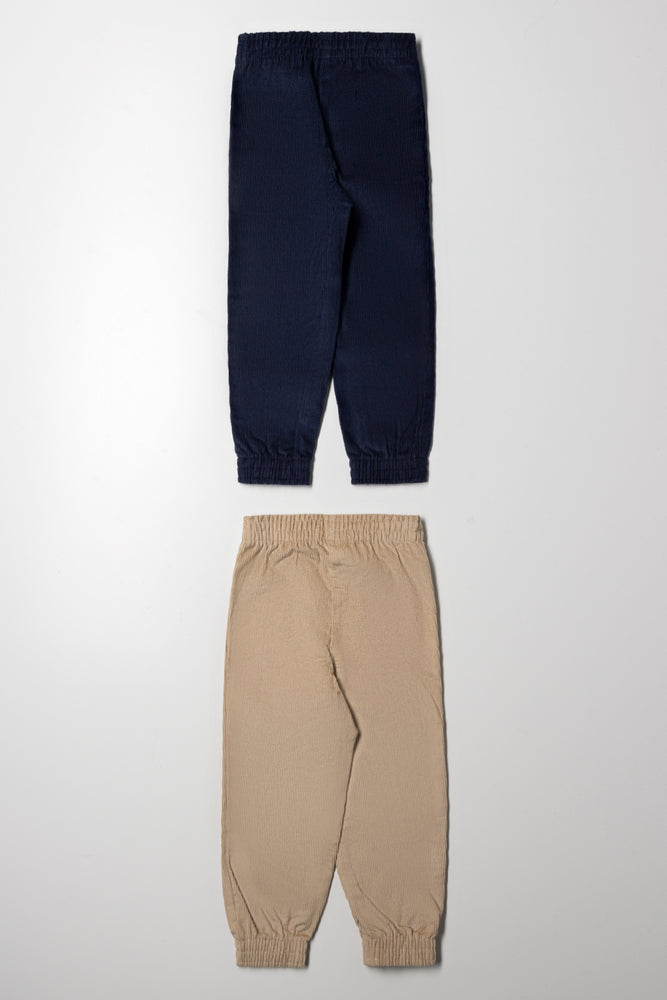 2 Pack Corduroy Cuffed Pants Navy And Natural (2)