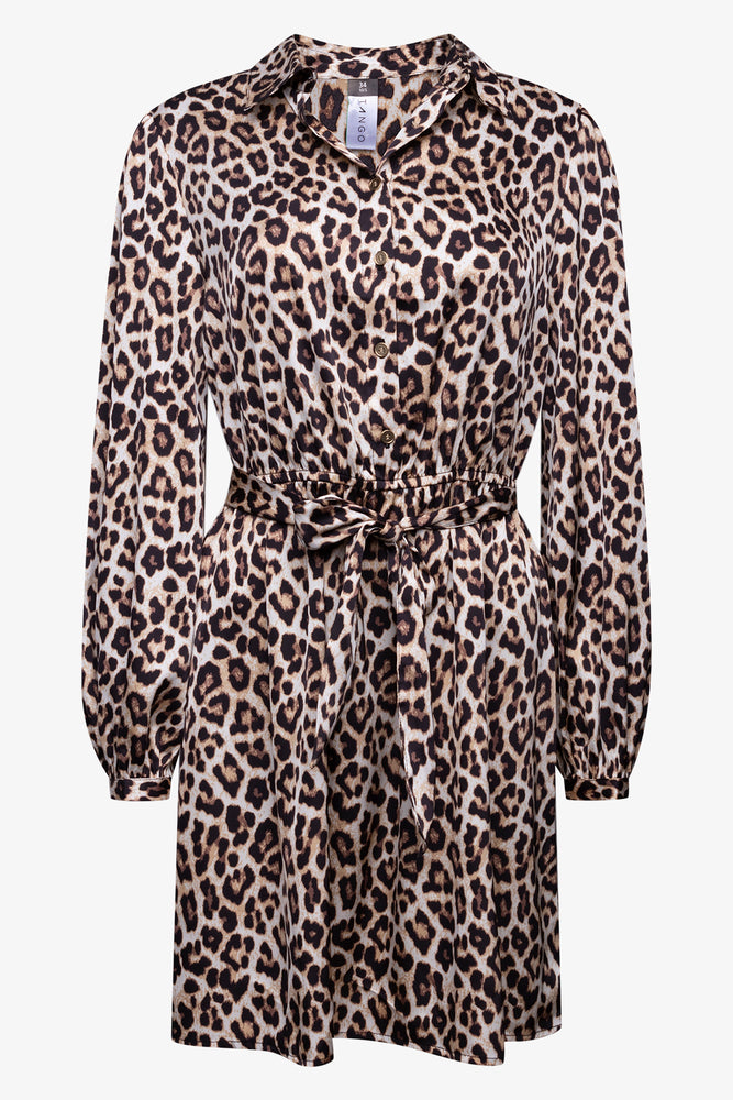 Satin Shirt Dress Leopard
