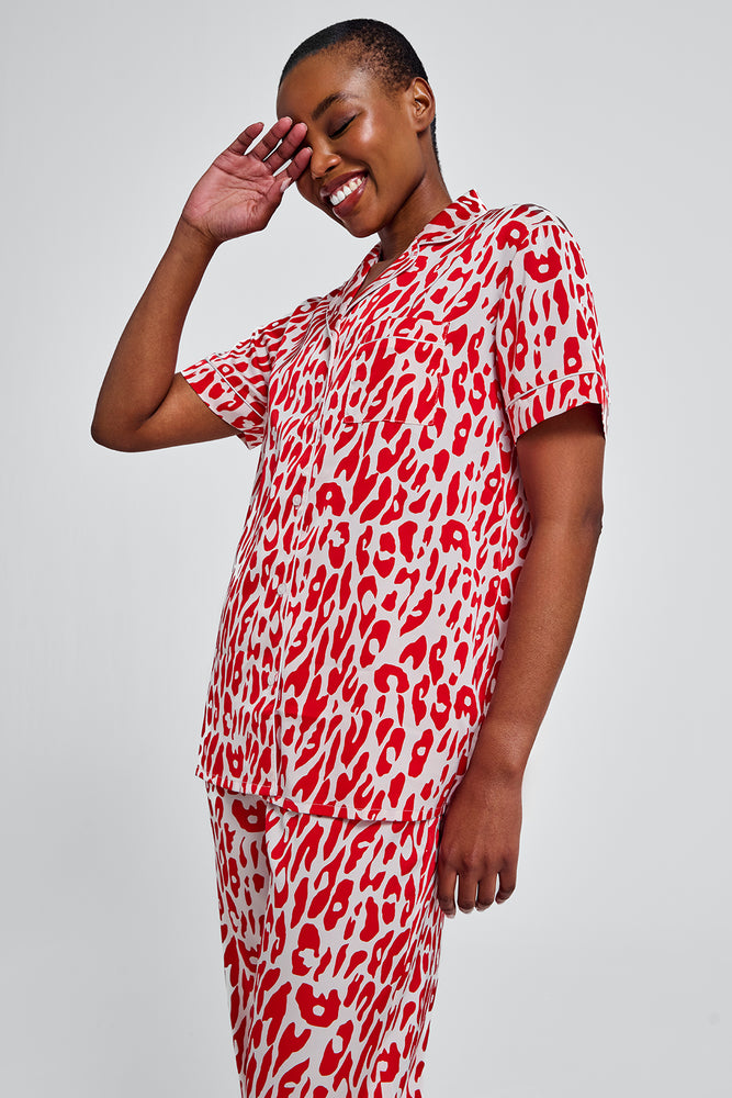 Short Sleeve Button Through Pyjama Red