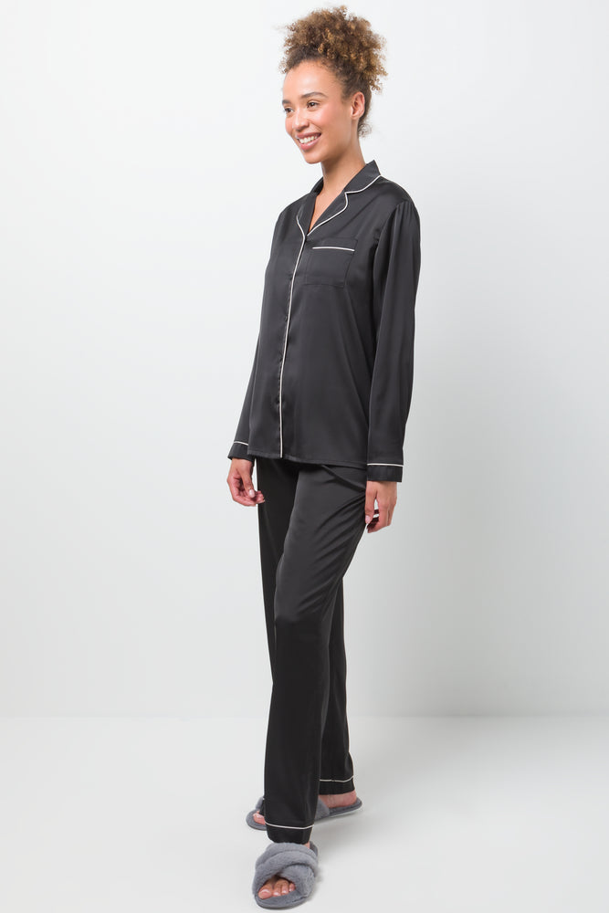 Long Sleeve Button Through Pyjamas Black (1)