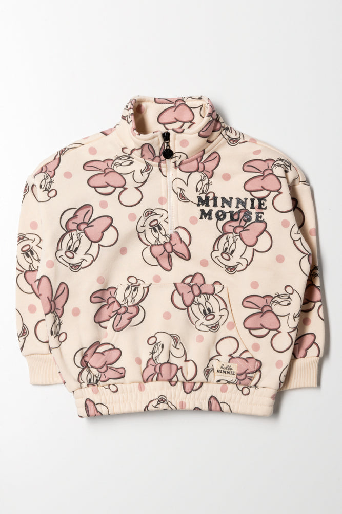 Minnie Mouse Quarter Zip Track Top Natural