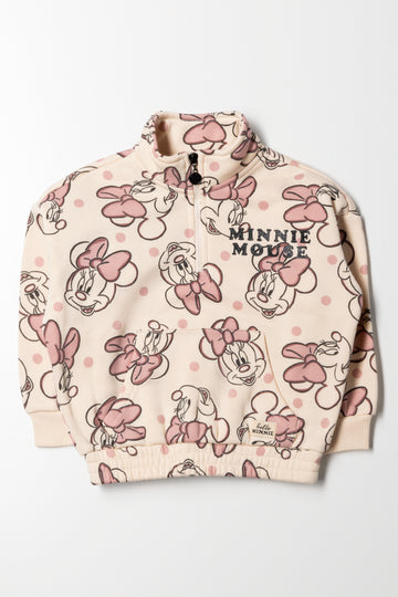 Minnie Mouse Quarter Zip Track Top Natural