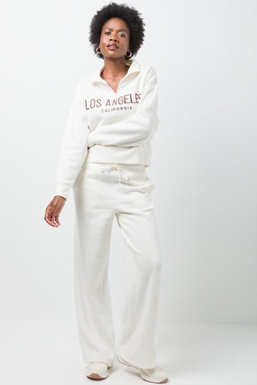 Wide Leg Fleece Pants Cream