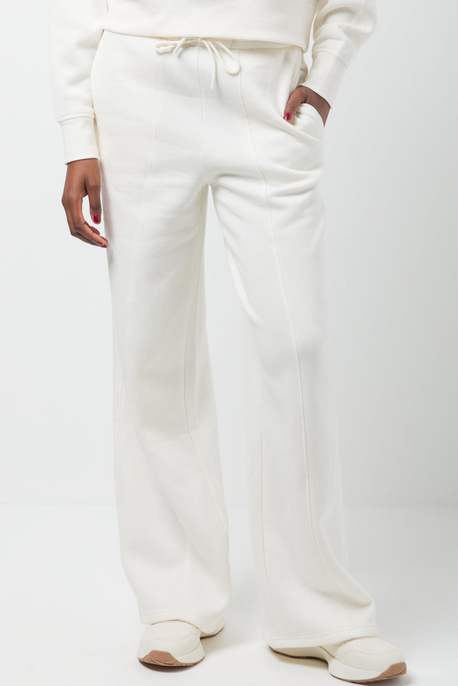 Wide Leg Fleece Pants Cream (1)