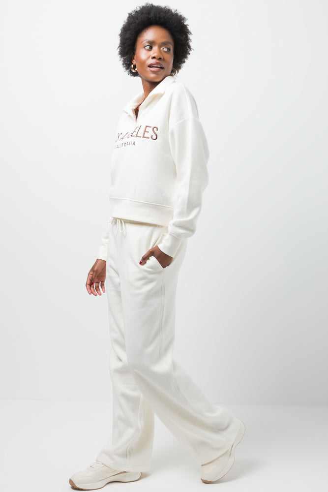 Wide Leg Fleece Pants Cream (2)