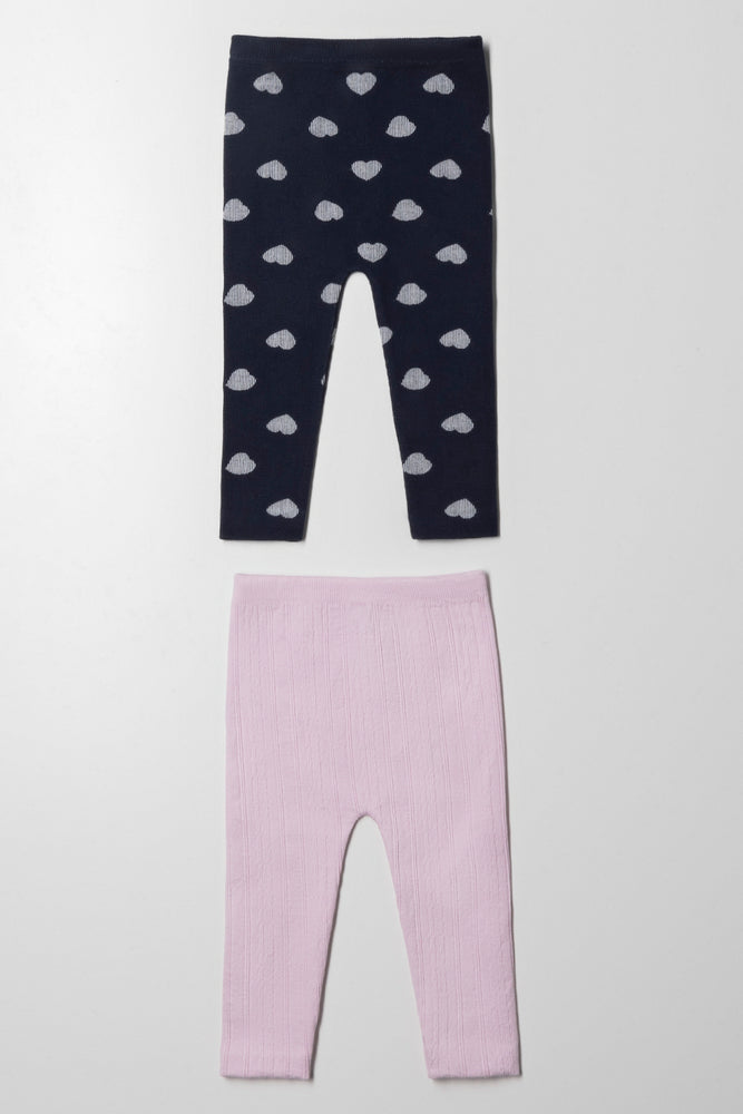 2 Pack Cable Knit Leggings Navy & Pink