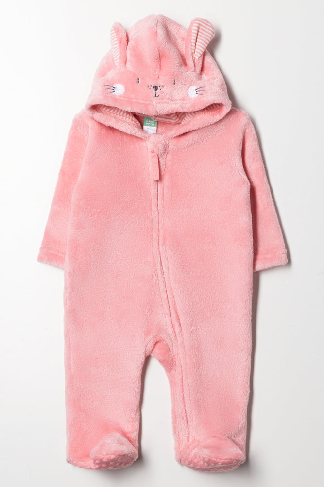 Fleece Bunny Babygrow Pink
