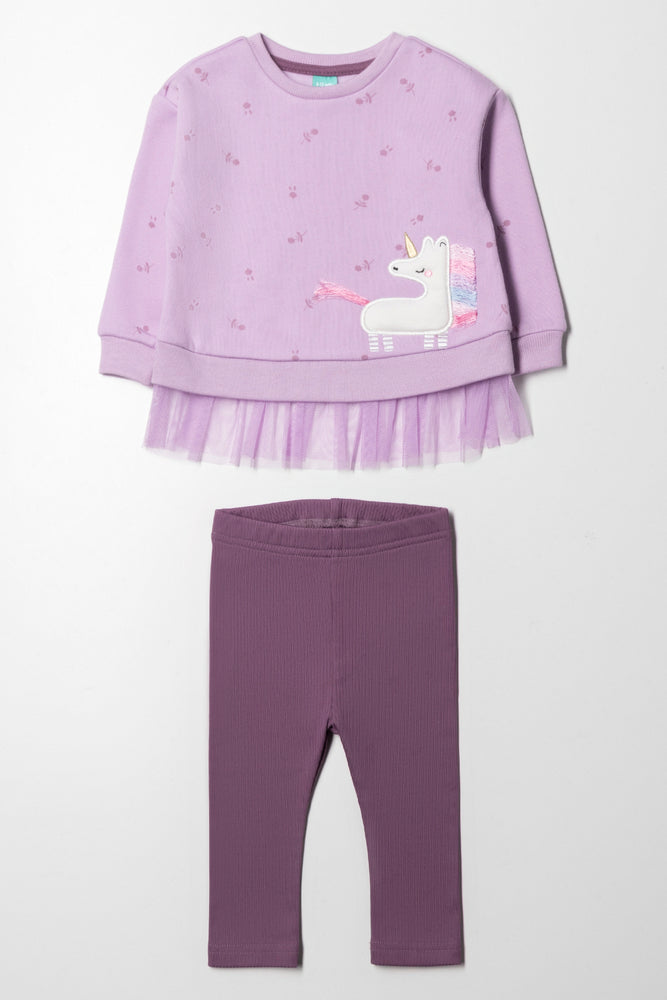 Fleece Set With Mesh Trim Purple