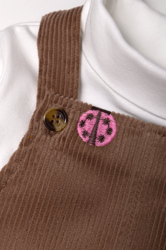 Corduroy Pinafore Set With Tights Brown