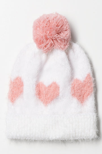Heart Beanie White