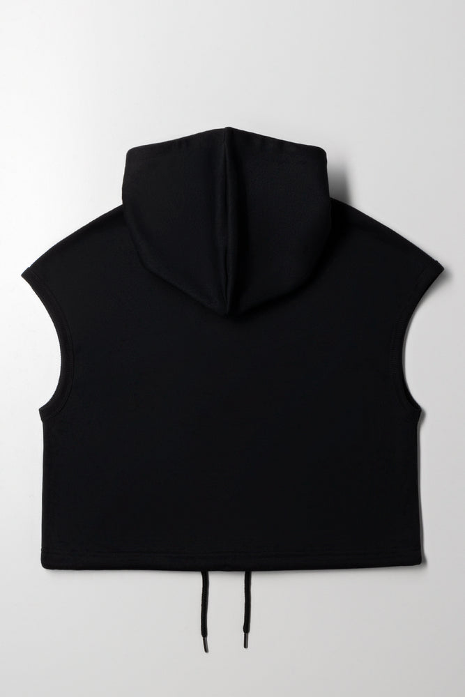 Sleeveless Zip Through Hooded Track Top Black (3)