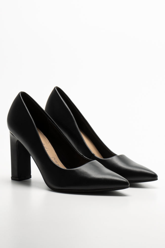 Block Heel Court Shoe Black