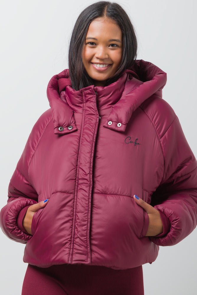 Hooded Puffer Jacket Burgundy